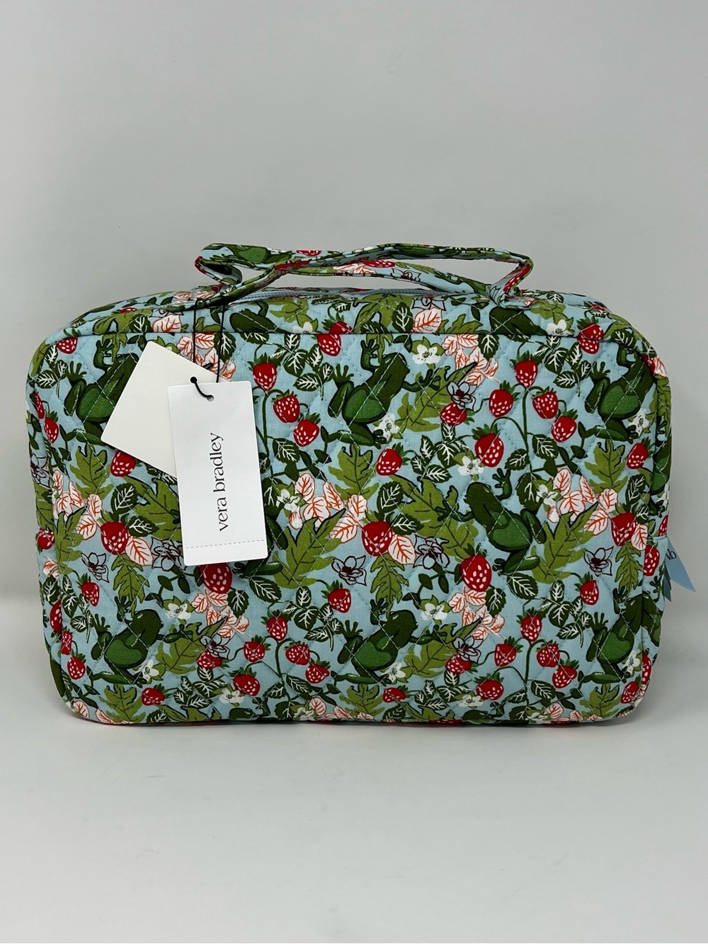 Vera Bradley XL Cosmetic Bag Frogberry Garden Blue Frogs Strawberry NWT